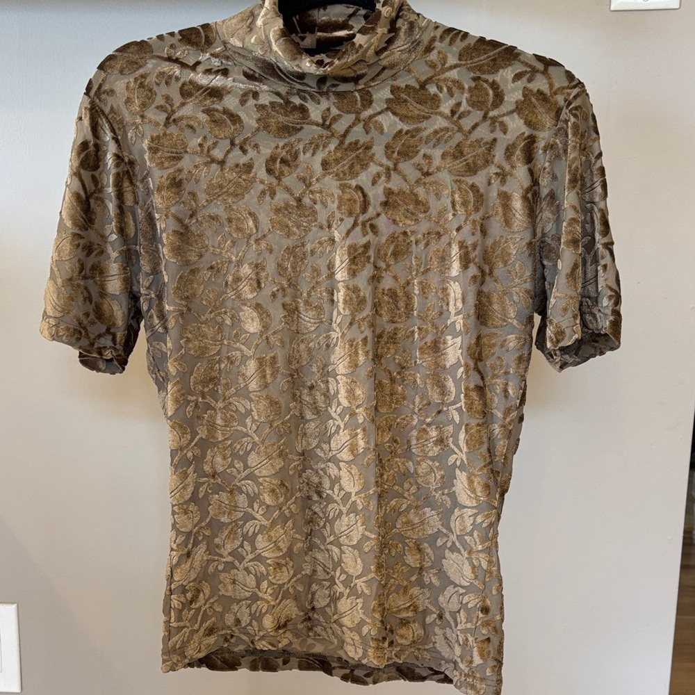 Vintage Frazier Lawrence Velvet Burnout Sheer Mock Neck Top M